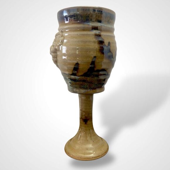 Randy Holbrook Pottery Stoneware Handmade Wine Goblet Chalice Brown Grape Retro - Picture 4 of 7